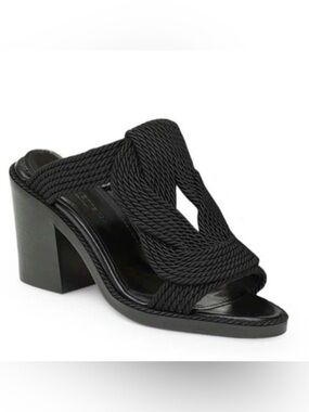 Lafayette 148 Darian Knot Sandals Black Braided Slip-On Block Heel Shoes Heels